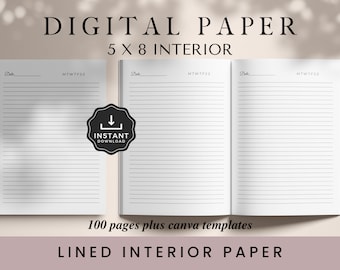 Lined Interior Paper, 5x8, KDP Lined Paper, KDP Template,KDP Interior