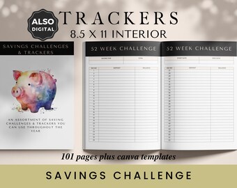 Spaaruitdagingen, Spaartrackers, Afdrukbare pdf-pagina, KDP-sjabloon, Spaarmap, Contante budgettering, 8,5 x 11