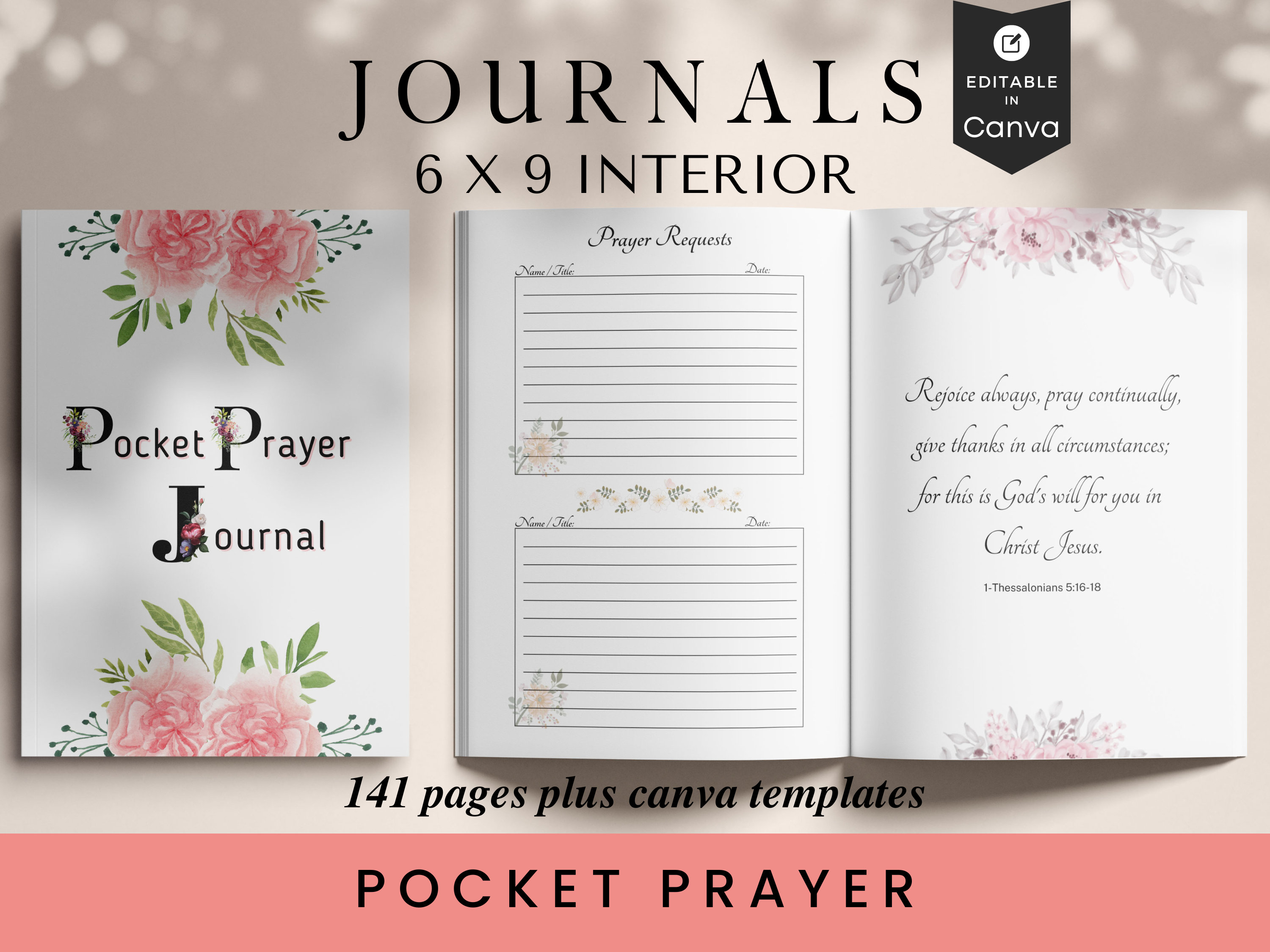 Pocket Prayer Request Journal, KDP Template, 6x9, Canva Templates,  Printable, Digital 