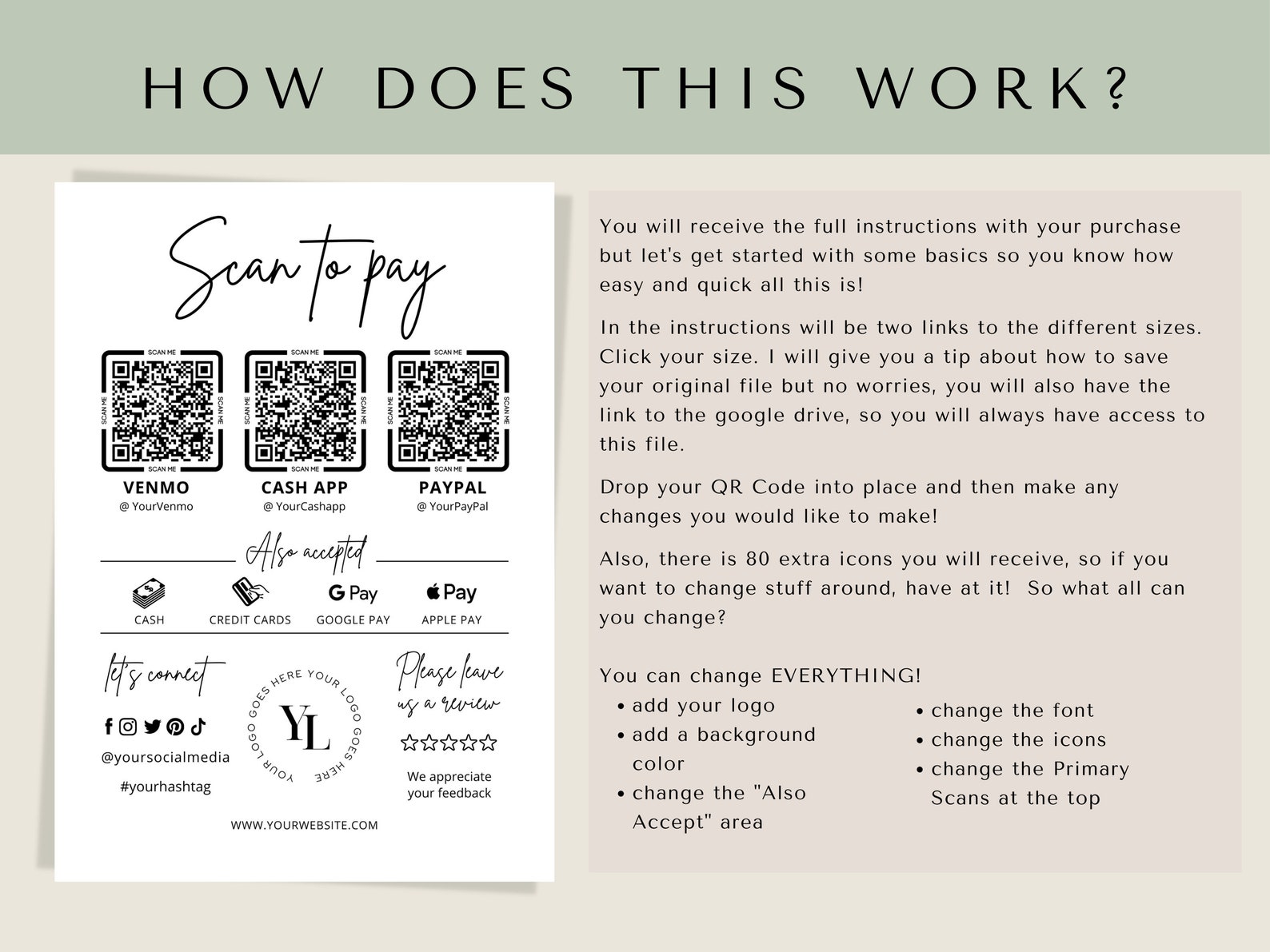 Scan to Pay Card Template: QR Code Sign for Business (canva Editable ...
