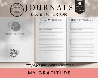 Plantilla de diario de gratitud: 6x9 imprimible, editable en Canva (digital)