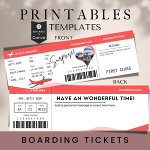 Modèle de billet d'embarquement MODIFIABLE, carte d'embarquement surprise, billet d'avion vacances, cadeau de vol, destination de vacances