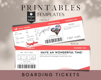 EDITABLE Boarding Ticket Template, Surprise Boarding Pass, Plane Ticket Vacation, Flight Gift, Holiday Destination