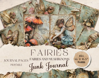 Fairies and Mushrooms Junk Journal Kit: Vintage Garden Paper (PDF/JPG)