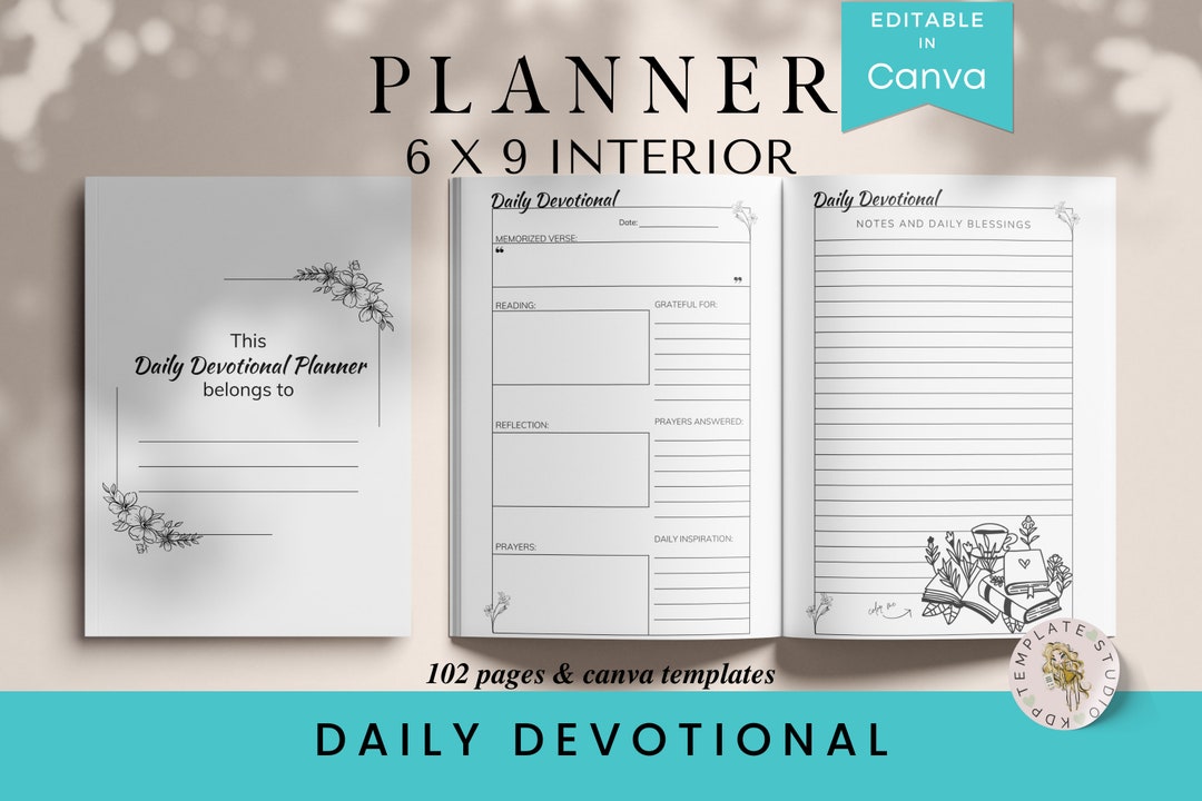 Daily Devotional Planner, 6x9, KDP Template, Canva Editable, Printable ...