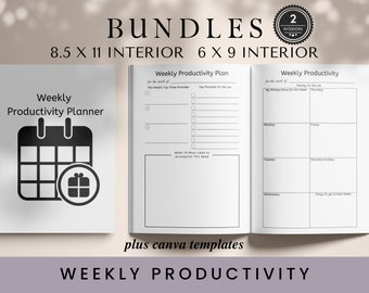 Weekly Productivity Planner Bundle: 6x9, 8.5x11 Canva Template