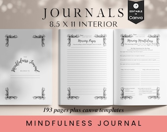 Mindfulness Journal, 8.5x11, KDP Template, Canva Editable, Printable Planner