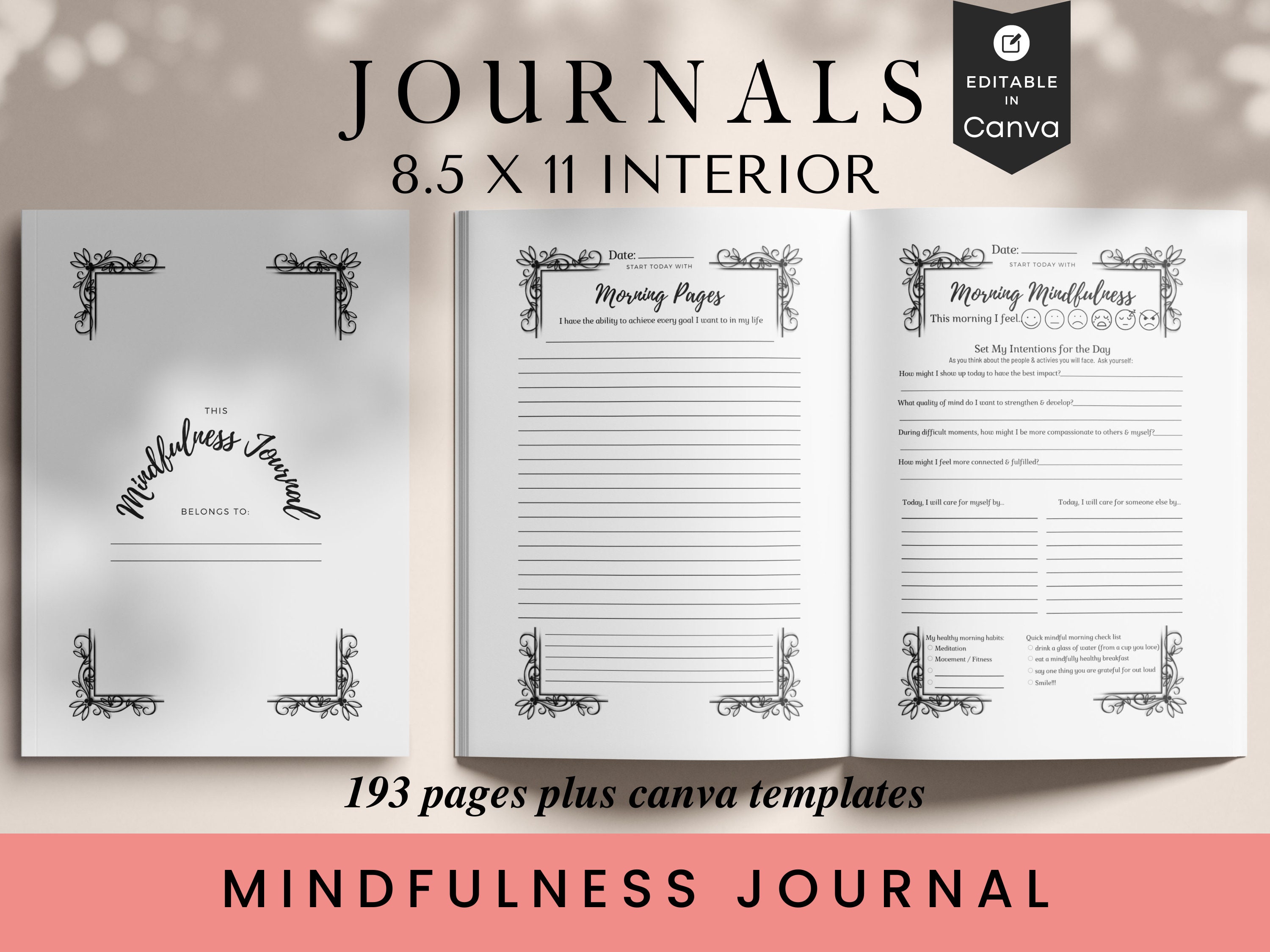 Wellness Journal Planner, Self care journal , Wellness Editable Templates  Bundle Pages, Canva Editable Templates, Kdp interior KDP Interior