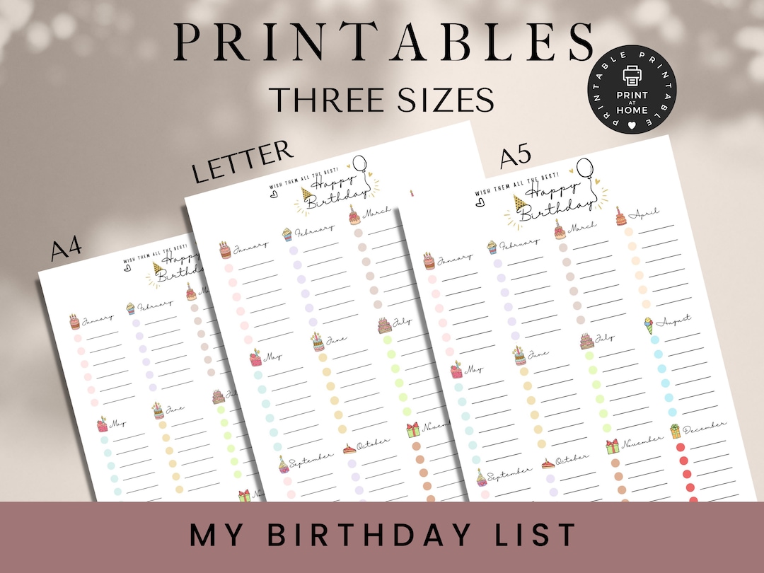EDITABLE My Birthday List, Birthday Tracker Printable, Birthday