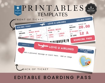 Surprise Vacation Boarding Pass Template: Editable Flight Ticket (Digital Download)