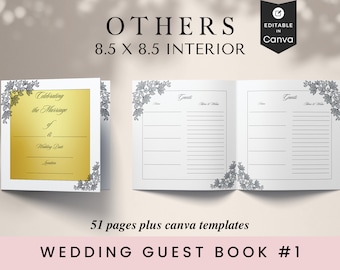 Wedding Guest Book, KDP Interior, 8.5x8.5, Customizable in Canva, Printable, Digital