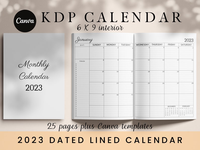 2023 Dated Lined Calendar 6x9 KDP Template Amazon KDP KDP Etsy UK