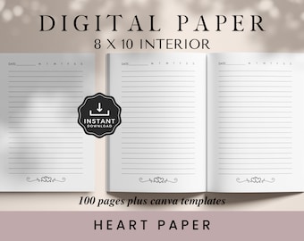 Heart Lined Paper: 8x10 Printable Planner (Digital Download)