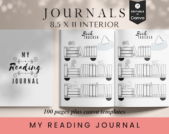 My Reading Journal, 8.5x11, KDP Template, Canva Editable, Printable Planner