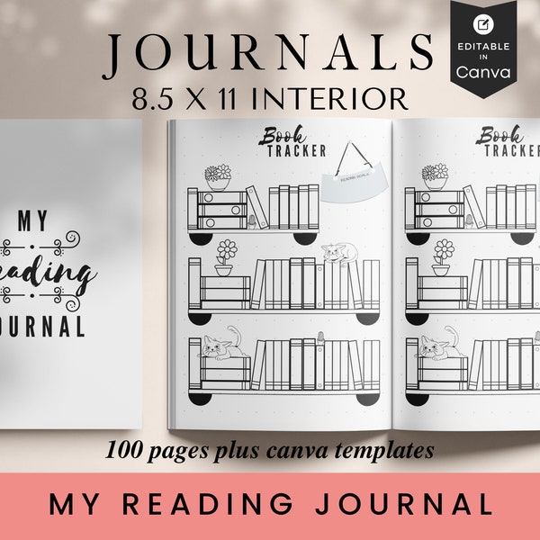 My Reading Journal, 8.5x11, KDP Template, Canva Editable, Printable Planner