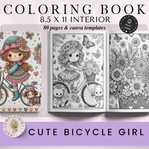 Süßes Fahrrad Mädchen Malbuch, KDP Vorlage, Malbuch, Chibi, Kinder Malbücher, Erwachsene Malbücher