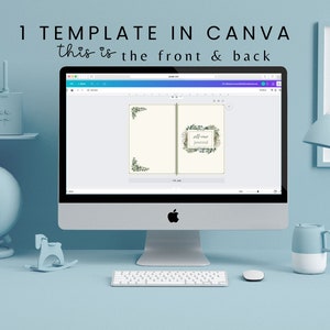 May include: A computer screen displaying a Canva design template for a self-care journal. The front and back covers feature a green floral design with the text "self-care journal".