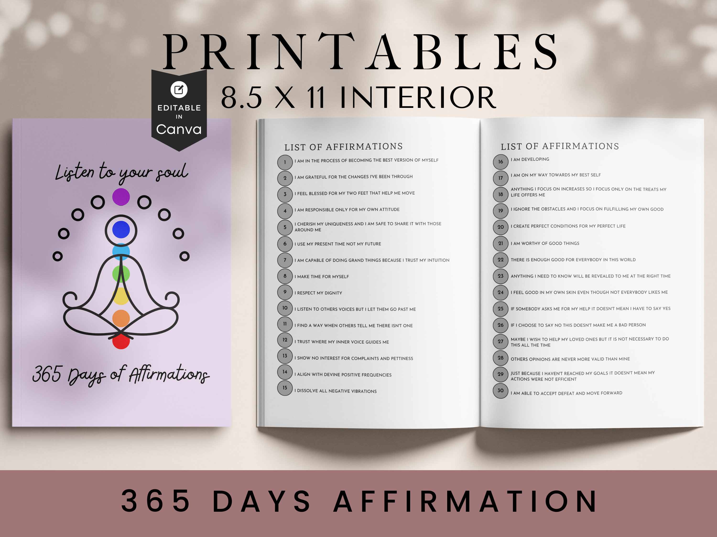 365 AFFIRMATIONS Printable Quotes Daily Mantra Positivity Mindfulness  Manifestation Inspiration Encouragement Healing Self Care Files 