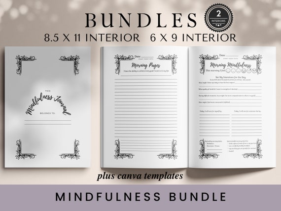 Mindfulness Journal Template Bundle: 6x9 & 8.5x11, Canva Editable