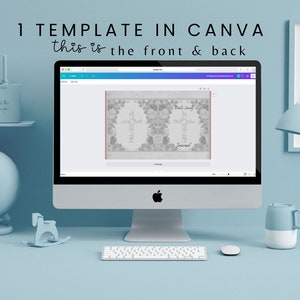 May include: A computer screen displaying a Canva template for a Bible study journal. The template features a floral design with a cross and the words "Bible Study" and "Journal".