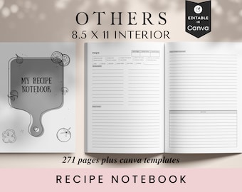 Recipe Notebook, KDP Template, 8.5x11, Canva Editable, Printable, Digital