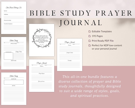 Bible and Prayer Journal Bundle, Canva KDP Interior, Printable Faith Planner, Digital Bible Study Templates, Prayer Workbook