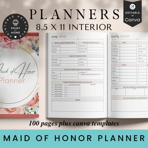 Big Maid of Honor Planner, KDP Interior, 8.5x11, Customizable in Canva, Printable, Digital