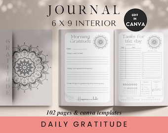 Daily Gratitude Journal v2, Daily Gratitude Template, KDP Template, Canva Journal Template, Gratitude Printable, 6x9