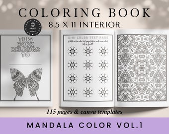 Mandala Coloring Book: Adult & Kids, KDP Template (8.5x11 in)