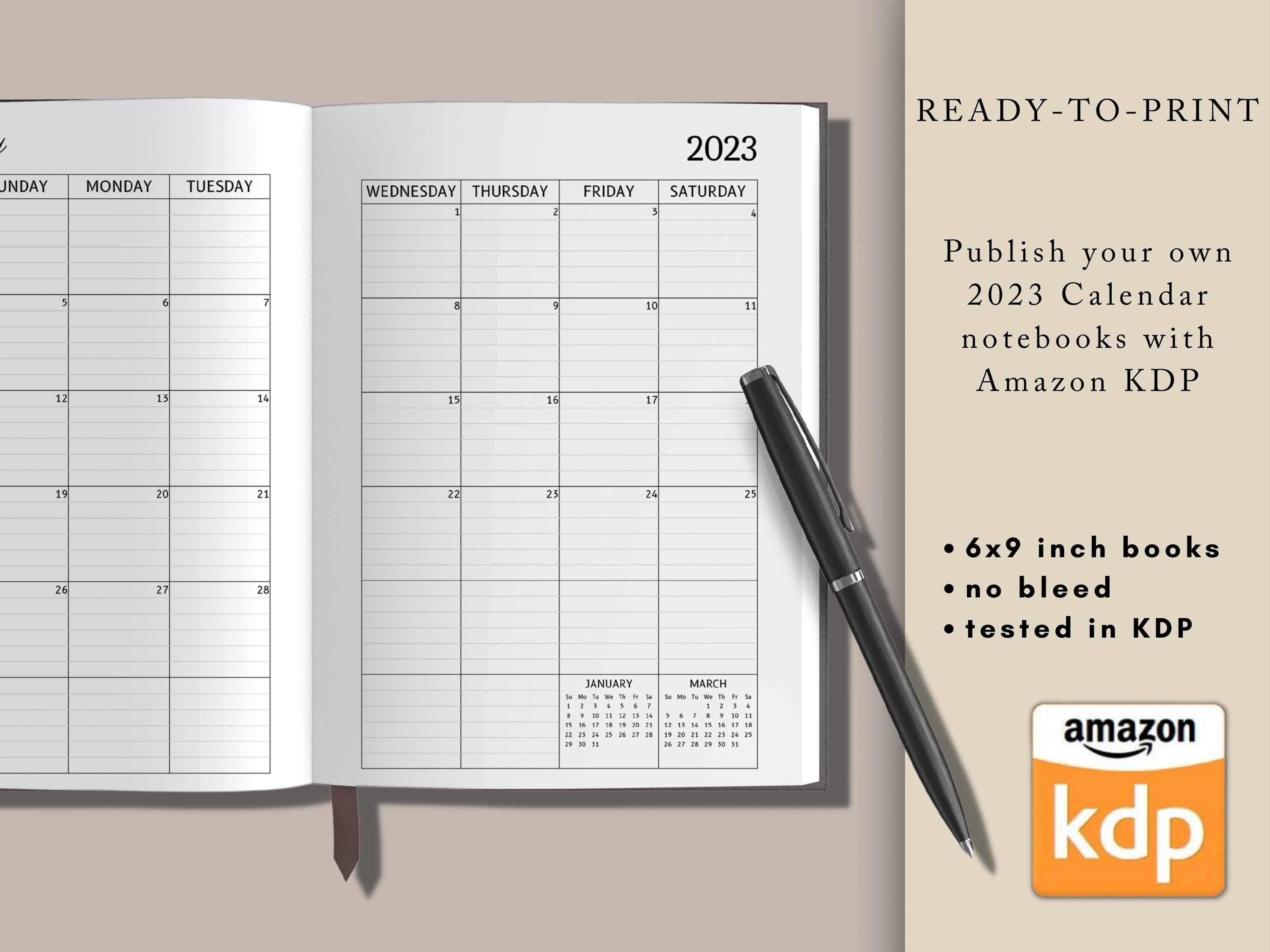 2023 Dated Lined Calendar, 6x9, KDP Template, Amazon KDP, KDP Interior