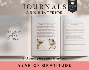 Gratitude Journal KDP Template: Self-Care Prompts, 8.5x11 (Canva Template)