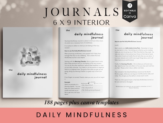 Daily Mindfulness Journal: 6x9 KDP Interior, Canva Template