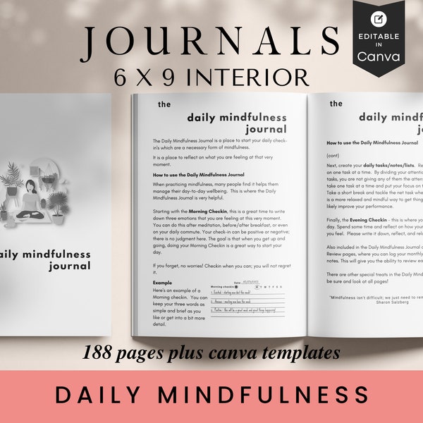 Daily Mindfulness Journal, 6x9, KDP Template, Canva Template, Amazon KDP, KDP Interior
