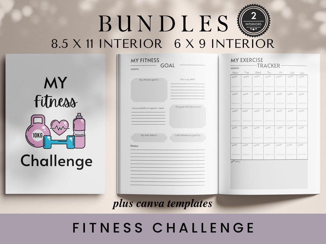 Fitness Challenge Tracker Bundle: 6x9, 8.5x11, Canva Template (digital ...