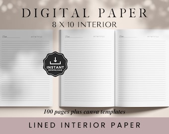 8x10 Lined Paper Interior: KDP Template (Digital Download)