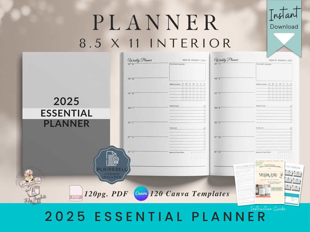 2025 Essential Planner, KDP Interior, Printable Weekly & Monthly ...