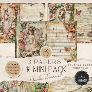 One Dollar Mini Pack Paper Junk Journal, Magical Junk Journal, Faries Junk Journal, Junk Journal Kit, Flowers Junk Journal, Vintage, D6