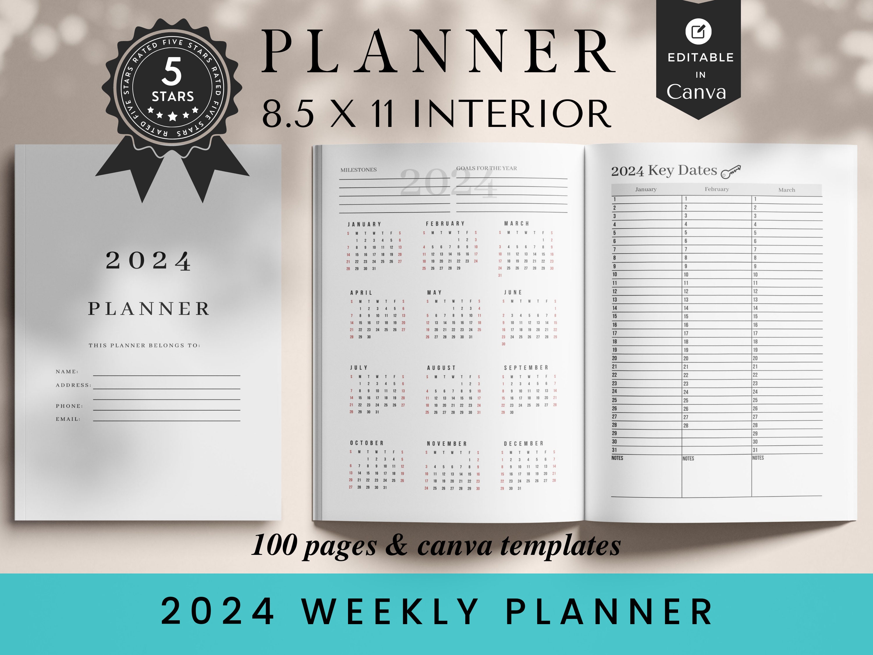 2024 Planner: Stay Organized and Ahead of Schedule with Printable KDP  Interior PDF - 8.5 x 11