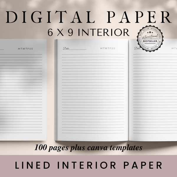 Lined Interior Paper, 6x9, KDP Lined Paper, KDP Template,KDP Interior