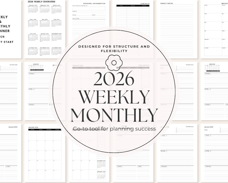 2026 Weekly & Monthly Planner: KDP Interior Canva Template (6x9, Monday ...