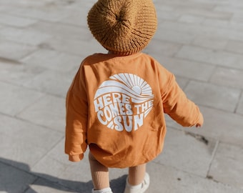 Orange Romper, Here Comes The Sun Jumpsuit, Orange Retro Romper, Motto Kids Jumpsuit %100 Organic Cotton Baby Romper, Orange Oversize Romper