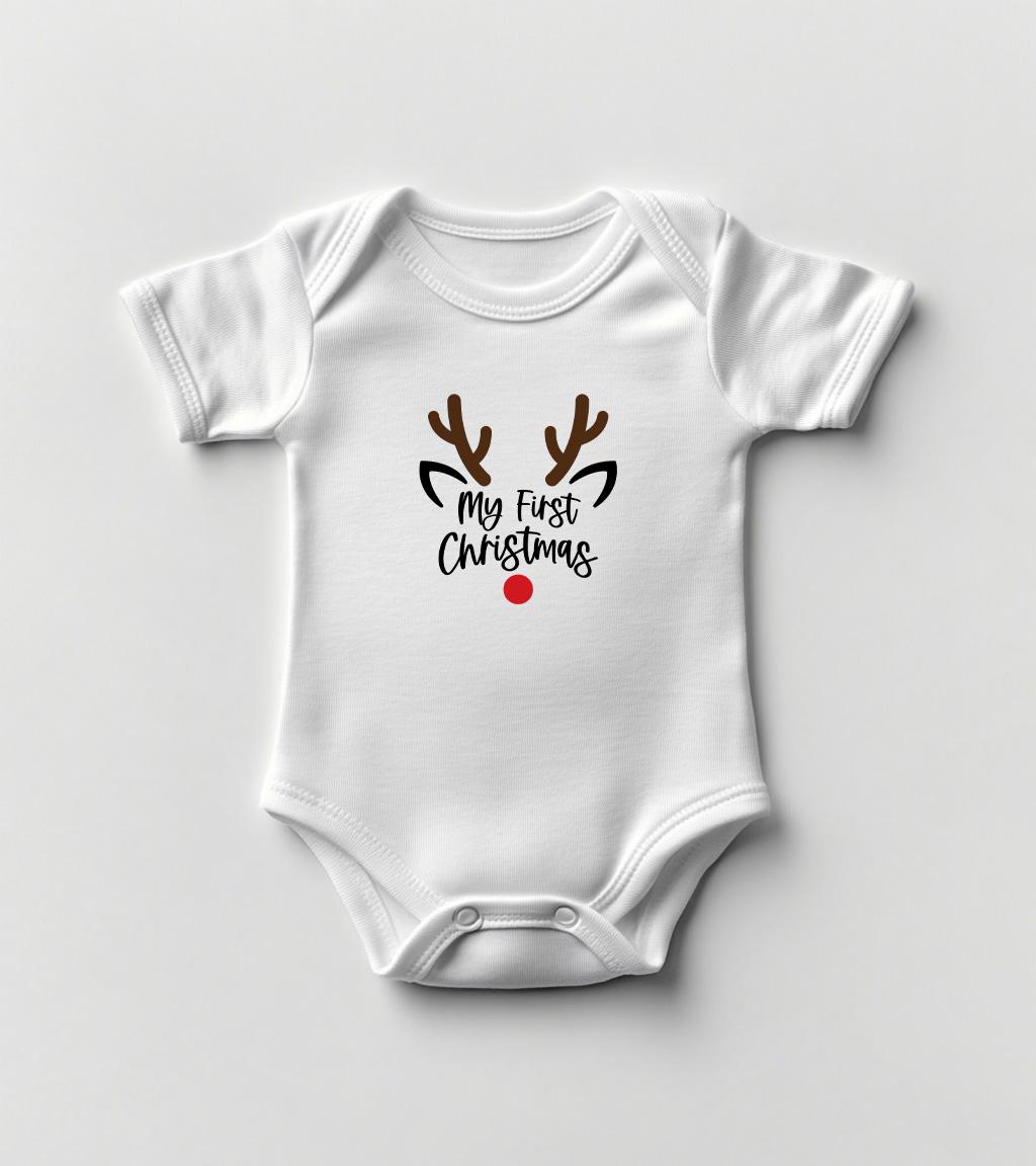 My First Christmas Reindeer Baby Bodysuit, Baby Overall, Baby Grow