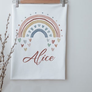 Soft Rainbow Personalized Baby Girl Blanket, 80x90 cm Organic Cotton Personalised Baby Blanket, Baby Gift Blanket