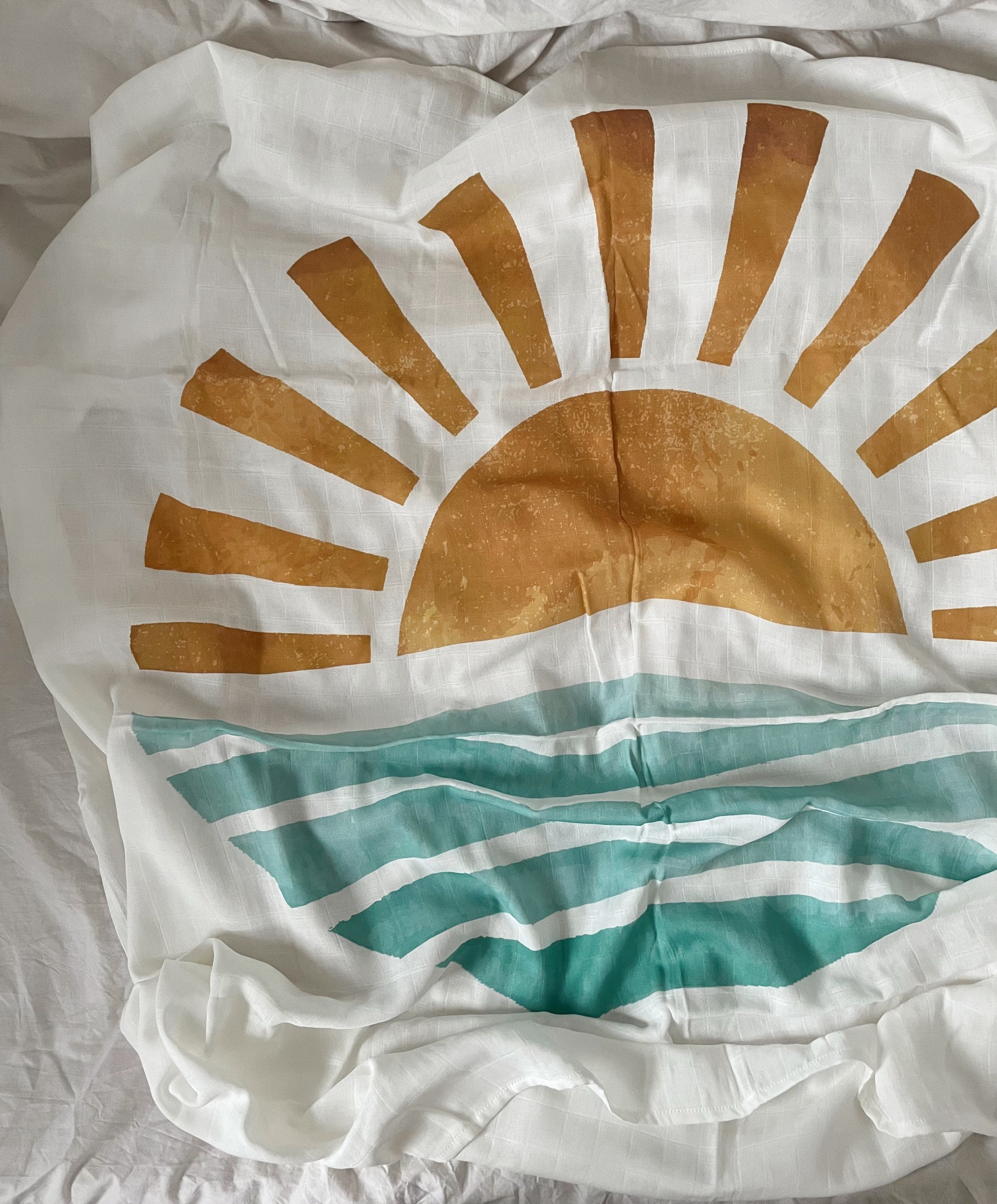 Sun Design Muslin Swaddle, Couverture en Mousseline Organique, Sunrise Baby 2 Layer Blanket, Sunset 