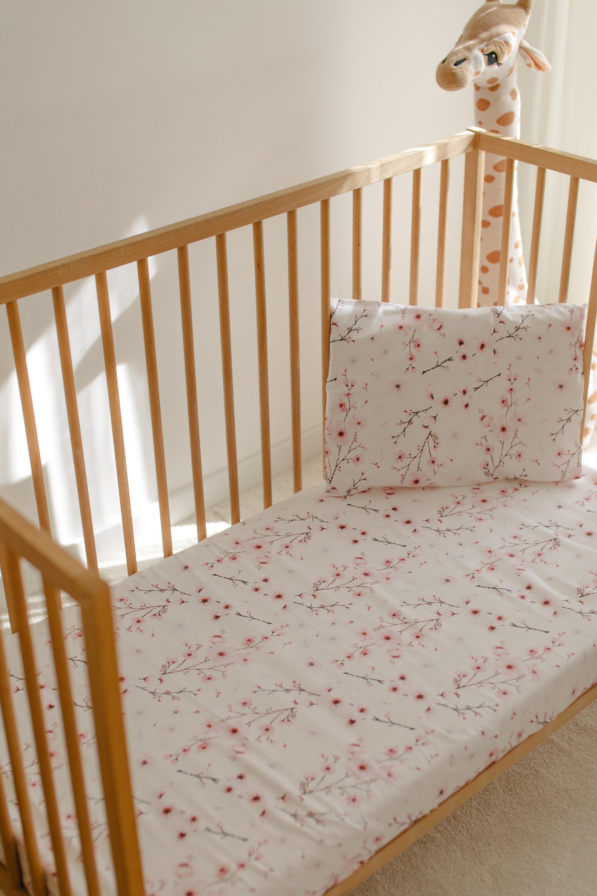 Cherry Blossom Crib Sheet, Vintage Pink Flowers Crib Sheet, Cherry