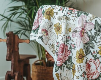 Hibiscus Rose Blanket and Hat,80x90 cm blanket, Baby Jersey Blanket and Hat, Rose Organic Cotton Blanket, Baby Gift Blanket, Newborn Blanket