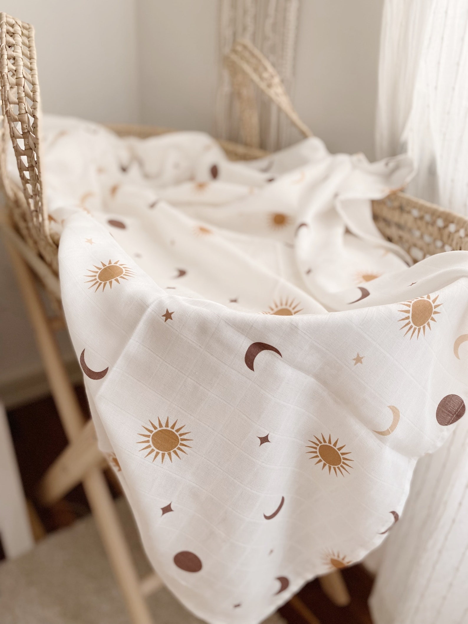 Moon and Sun Muslin Swaddle 120 X 120 Cm Muslin Swaddle Baby Etsy