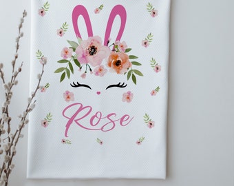 Cute Bunny Face Personalized Baby Girl Blanket, 80x90 cm Organic Cotton Personalised Baby Blanket, Baby Gift Blanket