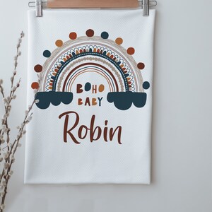 Boho Rainbow Personalized Baby Girl Blanket, 80x90 cm Organic Cotton Personalised Baby Blanket, Baby Gift Blanket