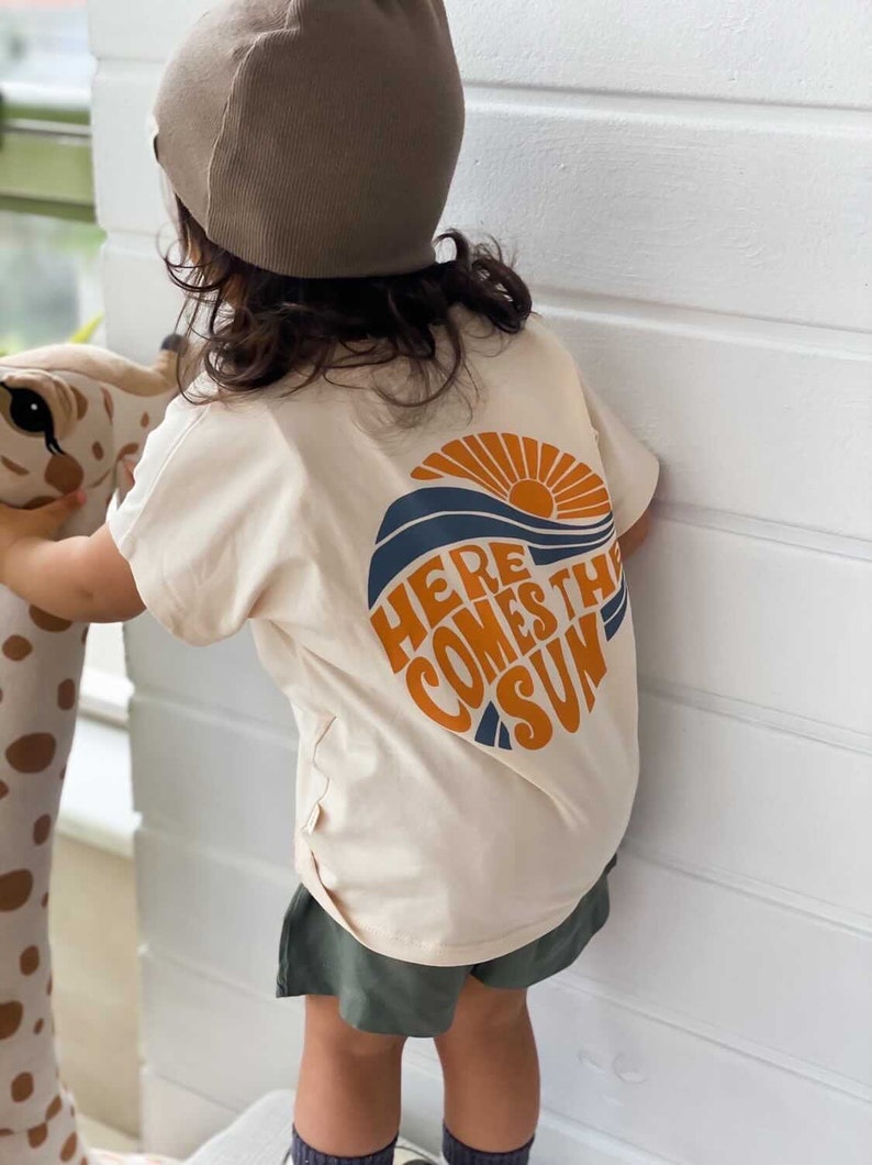 Here Comes The Sun Tshirt, Retro Printed Tee, Organic Tshirt Children T-shirt, Sun Oversize Tshirt image 1